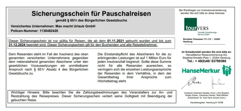 Sicherungsschein bis 2024